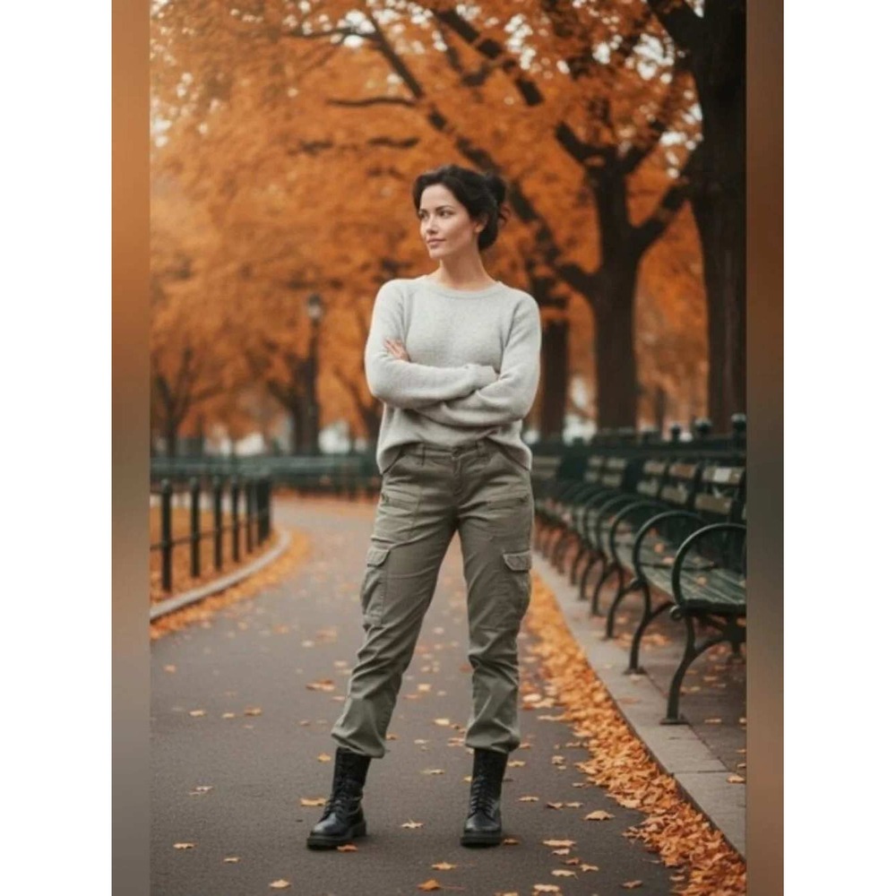 Plugg Vintage Y2K Cargo Pants Size 9 Olive Green Low Rise Flare Utility Trousers